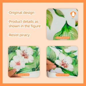 Detailed front and back views of waterproof double-sided green floral glass stickers