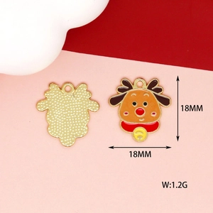 Detail of 18mm gold reindeer charm with red enamel for DIY Christmas jewelry making