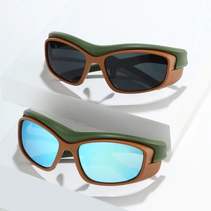 Unisex outdoor sports cycling sunglasses with detachable frames in green and brown