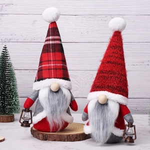 Christmas Gnome Plush Doll Handmade Swedish Tomte With Lantern Plaid Hat Ornament For Holiday Tabletop Home Decor