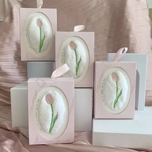 Tulip Embroidered Coral Fleece Hand Towel With Hanging Loop Soft Absorbent Gift Box Souvenir Decor