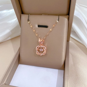 Elegant rose gold heart necklace with dancing diamond pendant in premium gift box