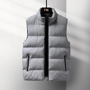 Gilet matelassé gris de haute qualité pour hommes avec col montant et tissu coupe-vent