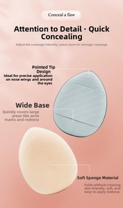Detailed view of mini finger teardrop puffs with textured blue and smooth beige surfaces