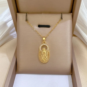 Virgin Mary Pendant Necklace Stainless Steel Chain Copper Micro Inlaid Zircon Gold Plated Religious Clavicle Jewelry Women