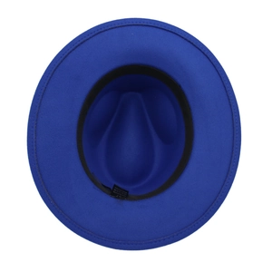 Royal blue wide brim fedora hat with classic indented crown and interior sweatband