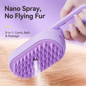 Spazzola massaggiante a vapore 3-in-1 viola per cani e gatti con funzione spray