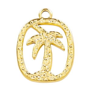 18k gold plated stainless steel coconut tree pendant with hammered texture detail