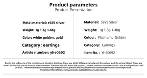 Size specifications and weight chart for S925 silver cubic zirconia earrings