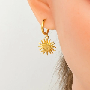 18K Gold Plated Stainless Steel Enamel Earrings For Women Waterproof Hypoallergenic Heart Sun Cherry Bow Teardrop