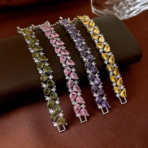 Bracelets élégants en argent avec zircons colorés taille poire en quatre couleurs