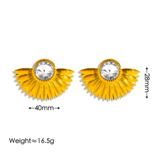 Vintage 18K gold plated fan shaped sunflower stud earrings with dimensions and weight
