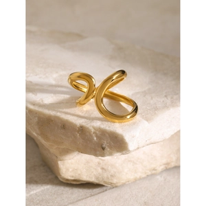 Minimalist 18k gold plated stainless steel open ring with a sleek interlaced design