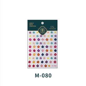 Macro view of M-073 3D colorful floral embossed jelly nail stickers on white card