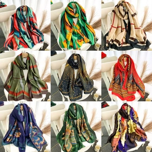 Detailed grid view showcasing various retro ethnic silk scarves with vibrant patterns