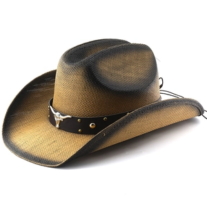 Vintage Western-Cowboyhut mit Bullenkopf-Metallverzierung und braunem Farbverlauf