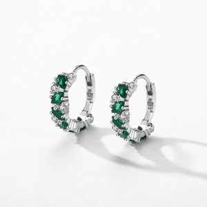 Boucles d'oreilles couronne en argent S925 avec émeraudes marquises et diamants