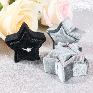 Star shaped velvet jewelry boxes in black and grey for rings and earrings display
