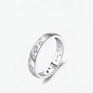925 Sterling Silver Ring Minimalist Geometric Irregular Mixed Cut Zirconia Stackable Finger Jewelry For Women
