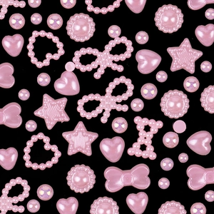 Flat lay of pink resin charms in heart, star, and bow shapes for DIY nail art and crafts