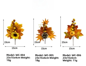 Detailed dimension chart for maple leaf picks with sunflower and pumpkin decorations