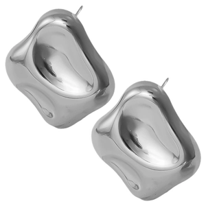 Minimalist irregular 304 stainless steel stud earrings in polished silver organic bean shape