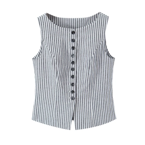 Gilet sans manches à rayures verticales bleues et blanches avec boutons sur le devant
