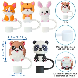 Set da 5 copri cannucce in PVC animali da 10mm con design corgi e panda carini