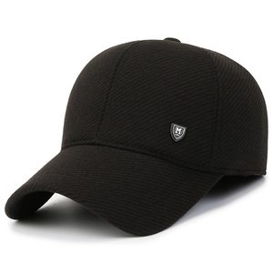 Winter men's thickened fleece baseball cap in dark brown with metal shield logo