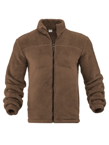 Detail showing the brown polar fleece texture and full-zip design of the men's jacket