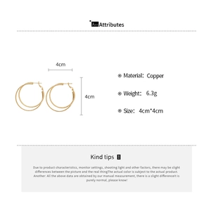 Detailed size chart showing 18k gold plated double loop earrings with 4cm diameter