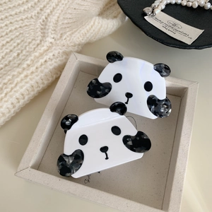 Set of two cute panda hair claws with black and white ink texture for women
