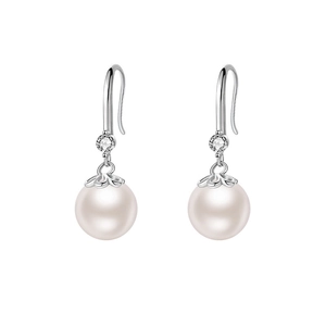 Élégantes boucles d'oreilles en argent S999 avec perles, calotte florale et accents de diamants