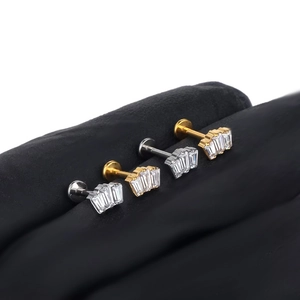 G23 titanium labret studs with square cubic zirconia in gold and silver finish