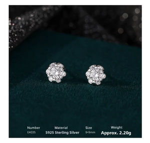 Detailed macro view of S925 sterling silver flower earrings with white zircon inlay