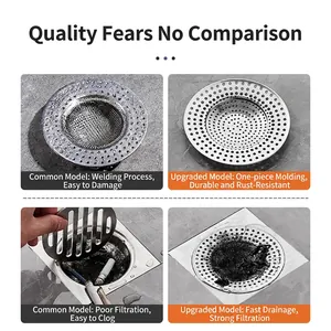 Universal stainless steel floor drain filter for anti-odor and hair clog prevention