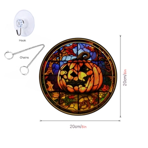 Detail view of 20cm Halloween pumpkin acrylic pendant with metal chain and hook accessories