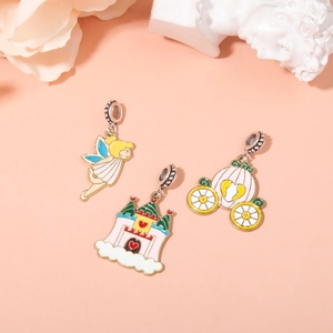 Enamel fairy, castle, and pumpkin carriage pendants with beads for DIY jewelry