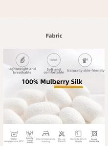 Detail showing 100% mulberry silk fabric properties and care guide for long silk scarf