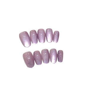 Handmade sheer grape purple cat eye press-on nails with 10 pieces of oval shape tips