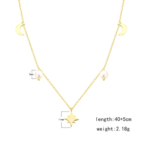 Elegant s925 silver gold star and moon necklace with pearl and eight-pointed star charm