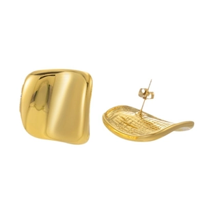 Minimalist gold stainless steel stud earrings with irregular geometric polished surface