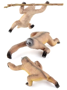 Detailed view of realistic sloth figurines showing textured fur and different poses