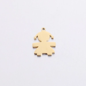 Polished gold boy and girl character pendant charms in stainless steel silhouette style
