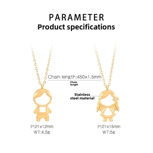 Detailed size chart for stainless steel boy and girl silhouette pendant necklaces