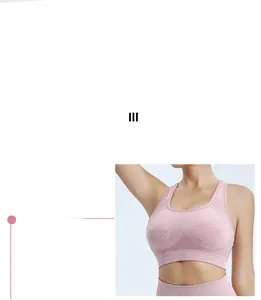 Detail showing pink marl sports bra with breathable texture and supportive triangle pads