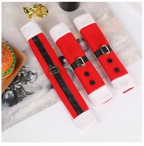 Three-piece red Christmas Santa belt style refrigerator handle covers with gold buckles