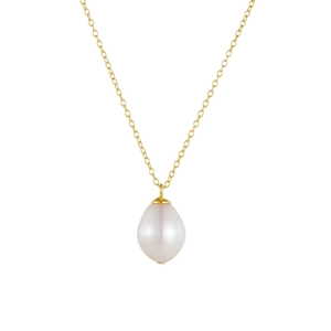 Elegant gold chain necklace featuring a natural baroque teardrop pearl pendant for women