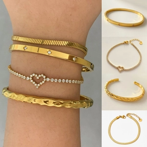 Stainless Steel Heart Clover Bracelets And Bangles Gold Plated Stackable Luxury Jewelry For Women