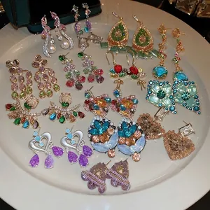 Colorful zircon heart and flower earrings collection with elegant s925 silver needles